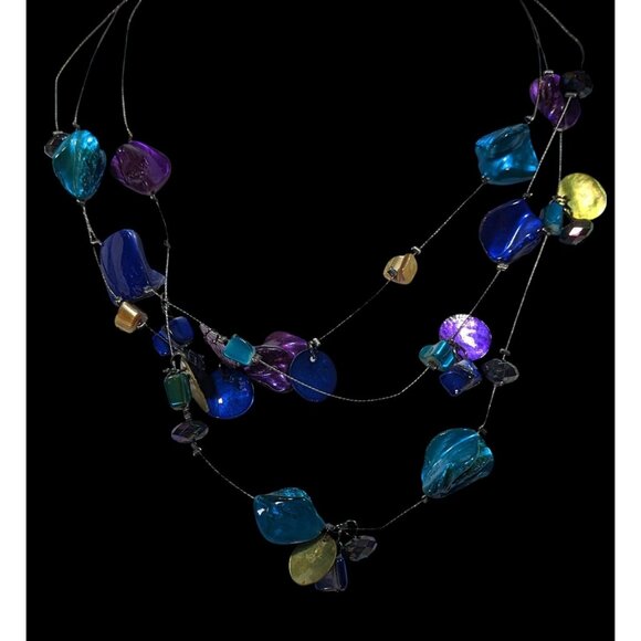 Mermaidcore Fantasy Blue And Purple Dyed Shell Layered Floating Necklace - Picture 4 of 5